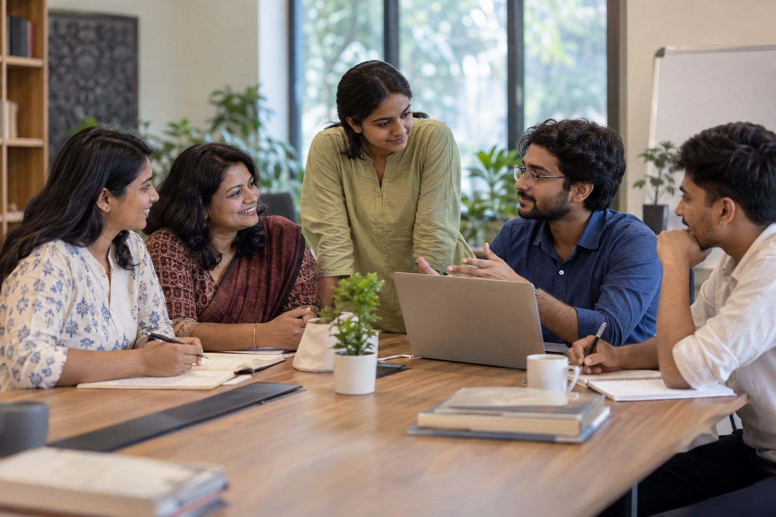 Indian colleagues planning student opportunities together
